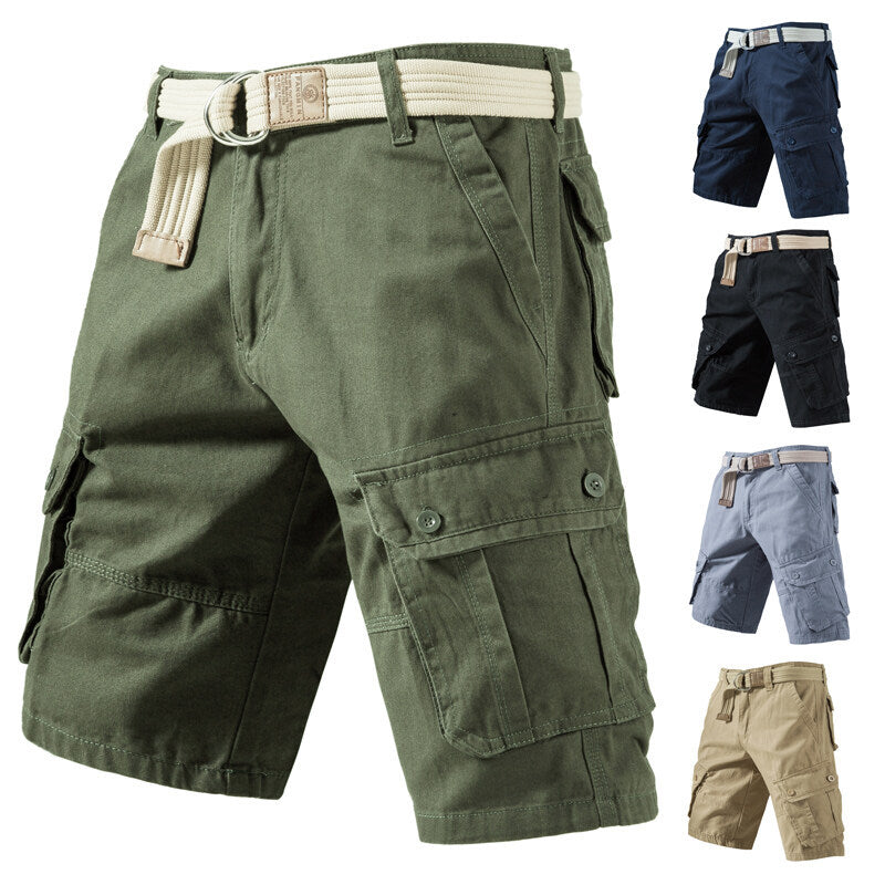 Summer New Solid Color Tooling Five-point Pants Thin Men's Youth Loose All-match Pure Cotton Washed Casual Shorts