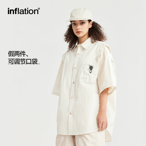 Fake Two-piece Adjustable Pocket Shirt 2024 Spring And Summer New Street Fashion Brand Loose Men's Top