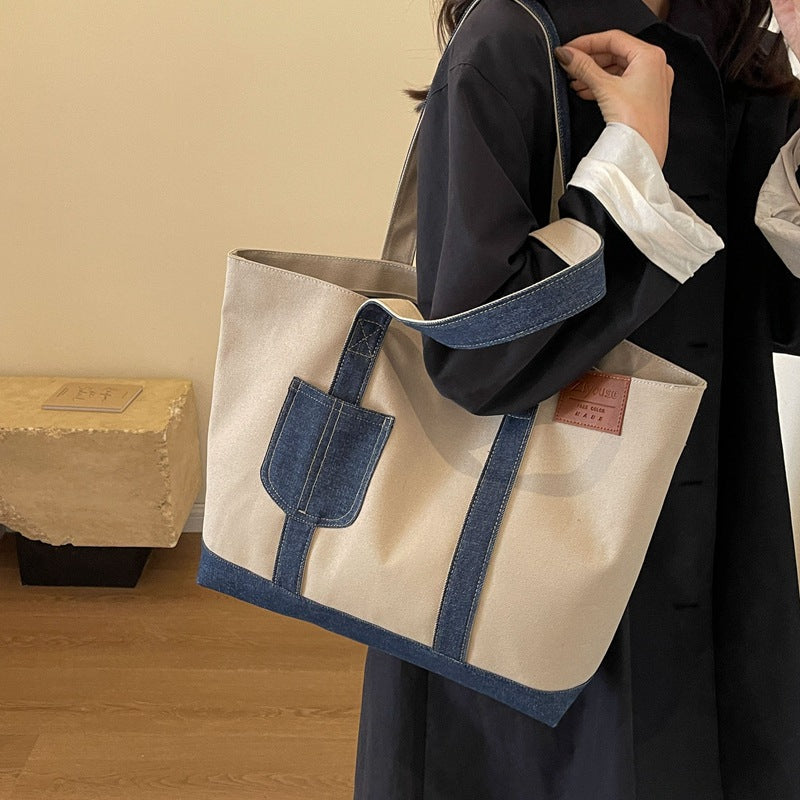 Canvas Bag Women's Niche Design Autumn And Winter New Large-Capacity Commuter Shoulder Bag Retro Trendy Texture Tote Bag
