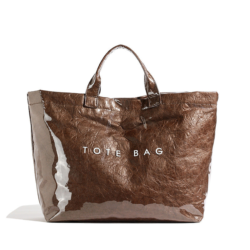 Manufacturer Customized Retro Waterproof Dupont Paper Shoulder Bag, Fashionable Work Clothing Large Capacity Tear-Resistant Kraft Paper Handbag