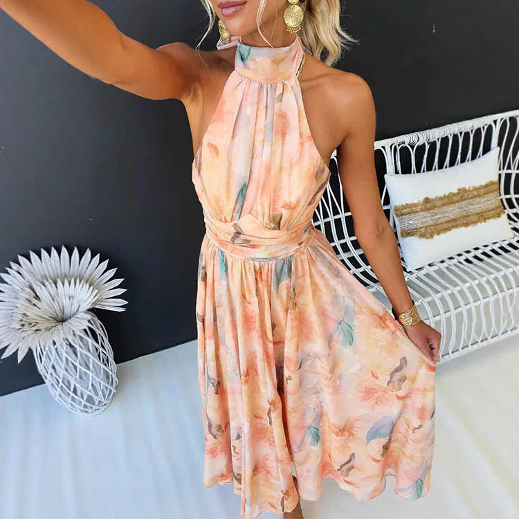 Polyester Dopamine Colorful Long Skirt Seaside Fairy Vacation Oil Painting Dress Long Skirt For Women