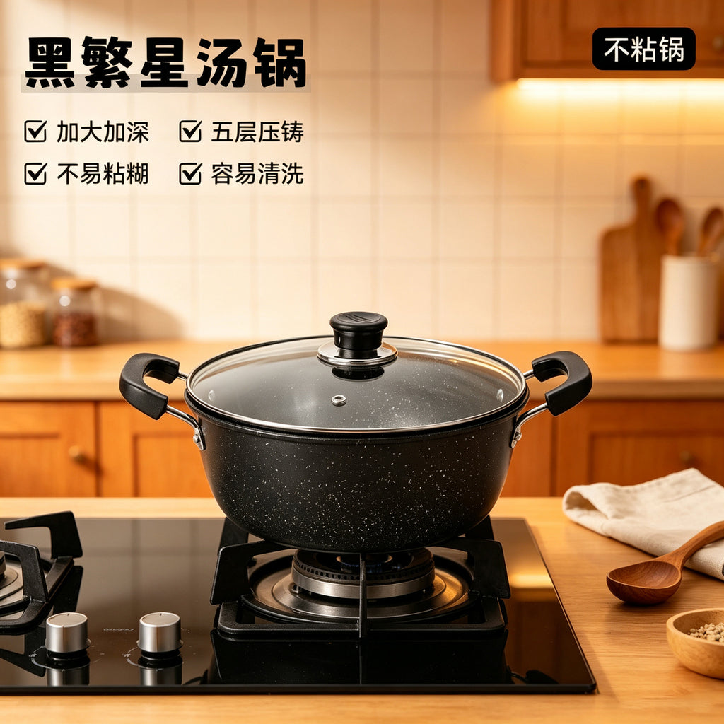 New Type Of Medical Stone Soup Pot, Non-Stick Pot, Household Noodle Soup Pot, Large-Capacity Double-Eared Pot, Induction Cooker, Gas Stove, Universal