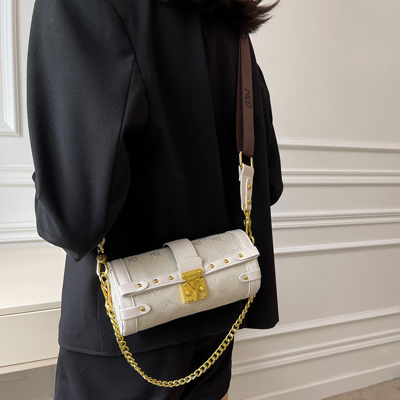 French Style Niche Design Chain Boston Bag Women's Summer 2022 New Fashion Texture Messenger Bag Cylinder Bag