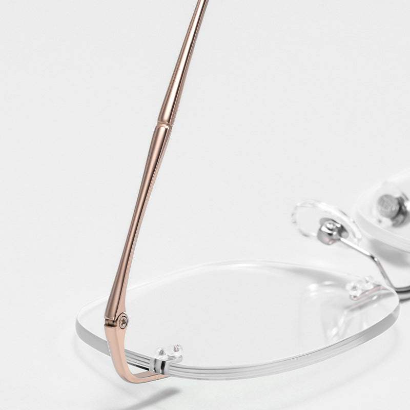 Zhai Si Lu And Xu Yan's Same Style Rimless Blue Light Blocking Myopia Glasses For Women With Bamboo Temple Arms, Ultra-Light Pure Titanium Eyeglass Frames