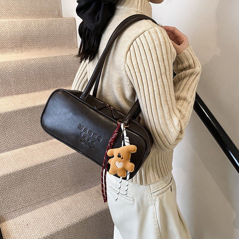 Shoulder Bag Korean Blogger's Same Retro Bowling Handbag Autumn And Winter Texture Niche Design Commuter Bag For Women