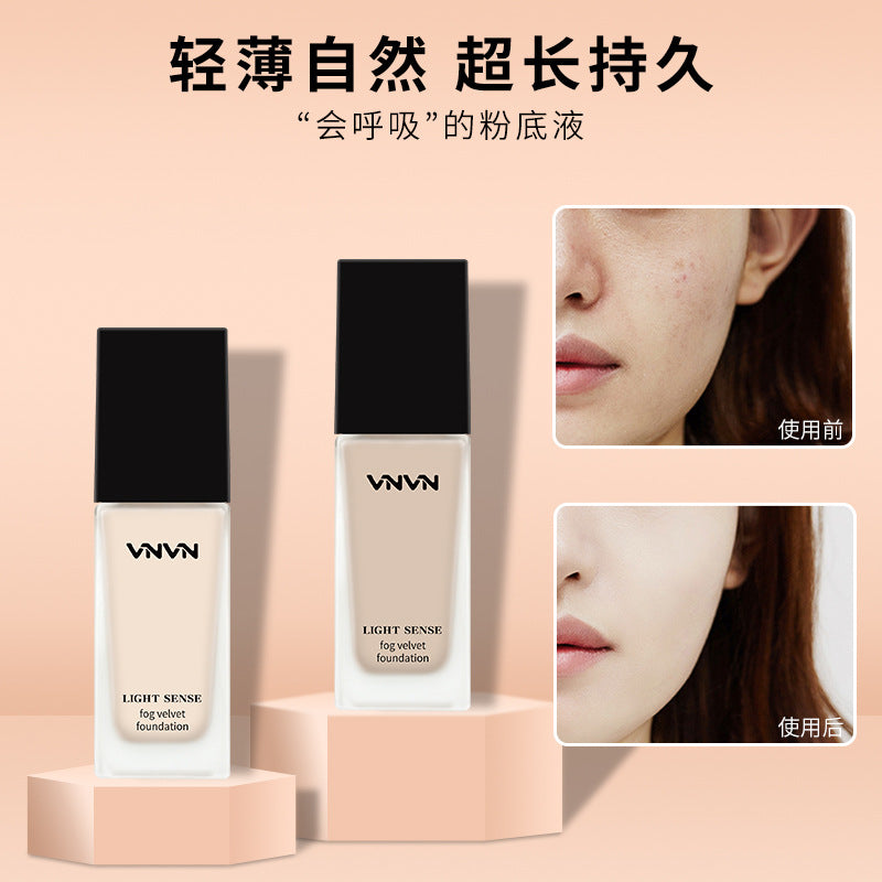 Thailand VNVN Light Foundation Lightweight Oil Control Concealer Moisturizing Durable No Makeup Matte Soft Mist Natural 30ml
