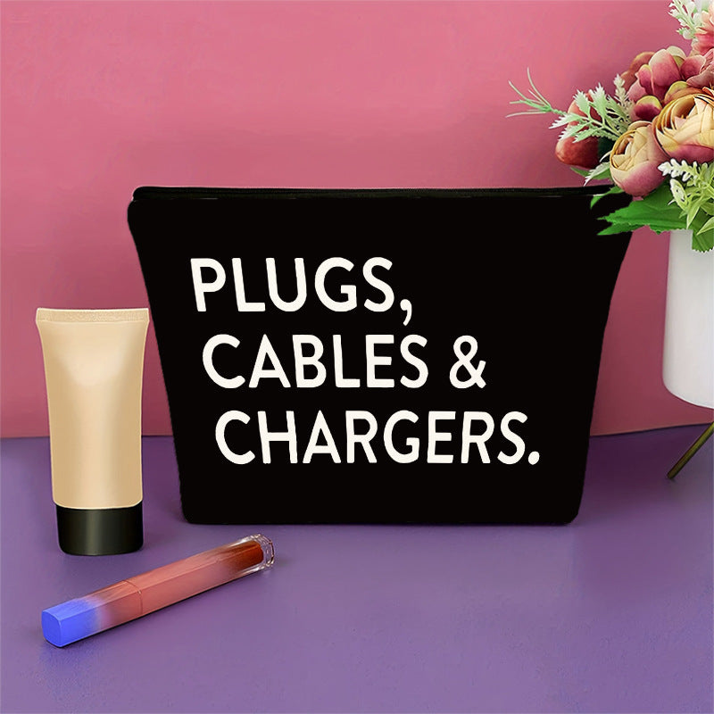 Black Canvas Earphones And Cable Organizer Bag-perfect Gift For Dad On Father's Day, Birthday