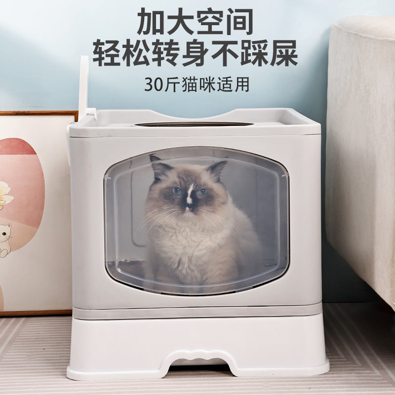 Fully Enclosed Extra-Large Foldable Cat Litter Box Toilet Anti-Splash Drawer-Type Closed Pet Supplies Box