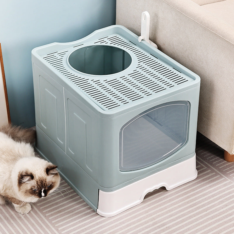 Fully Enclosed Extra-Large Foldable Cat Litter Box Toilet Anti-Splash Drawer-Type Closed Pet Supplies Box