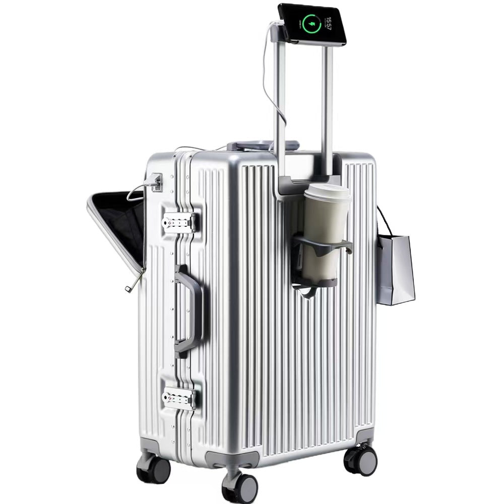 Foreign Trade Explosions Luggage Case Women's Suitcase Trolley Case Men's Universal Front Opening Large Capacity Aluminum Frame Business Boarding Box