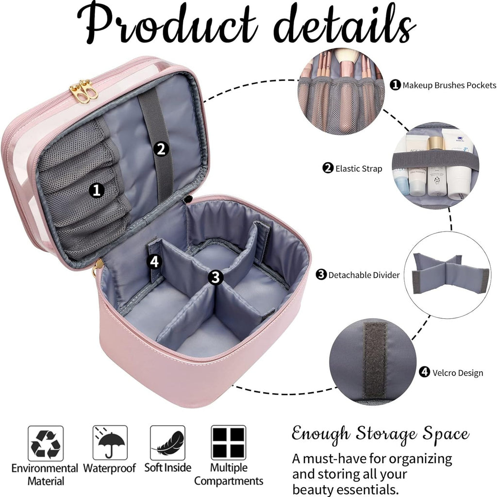 Leather Double Layer Large Organizer Bag Commuter Travel Removable Commuter Cosmetic Storage Bag