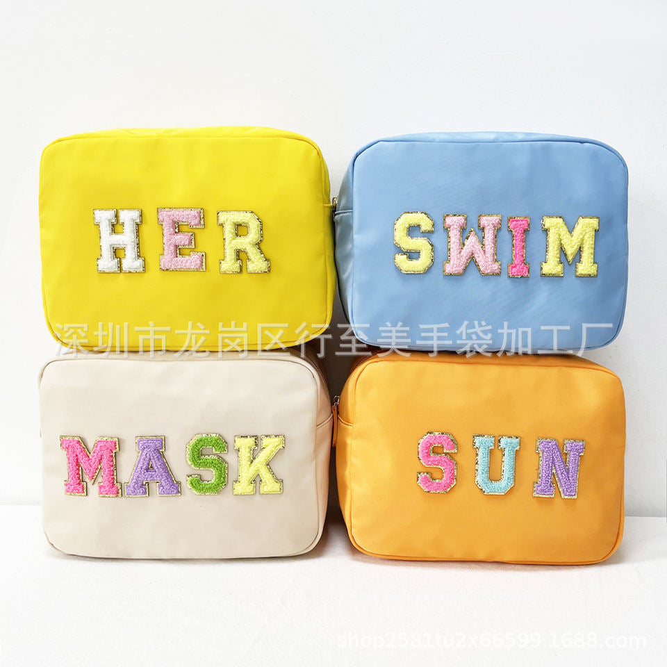 Customized Logo Wash Bag Waterproof Nylon Cosmetic Pouch Organizer Travel Storage Bag Zipper Toiletry Bag Handbag