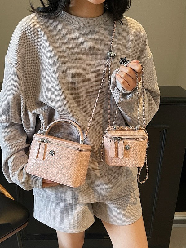 Cross-border Niche Design Box Small Square Bag Women's Woven Pattern High-end Retro European And American Chain Shoulder Crossbody Bag