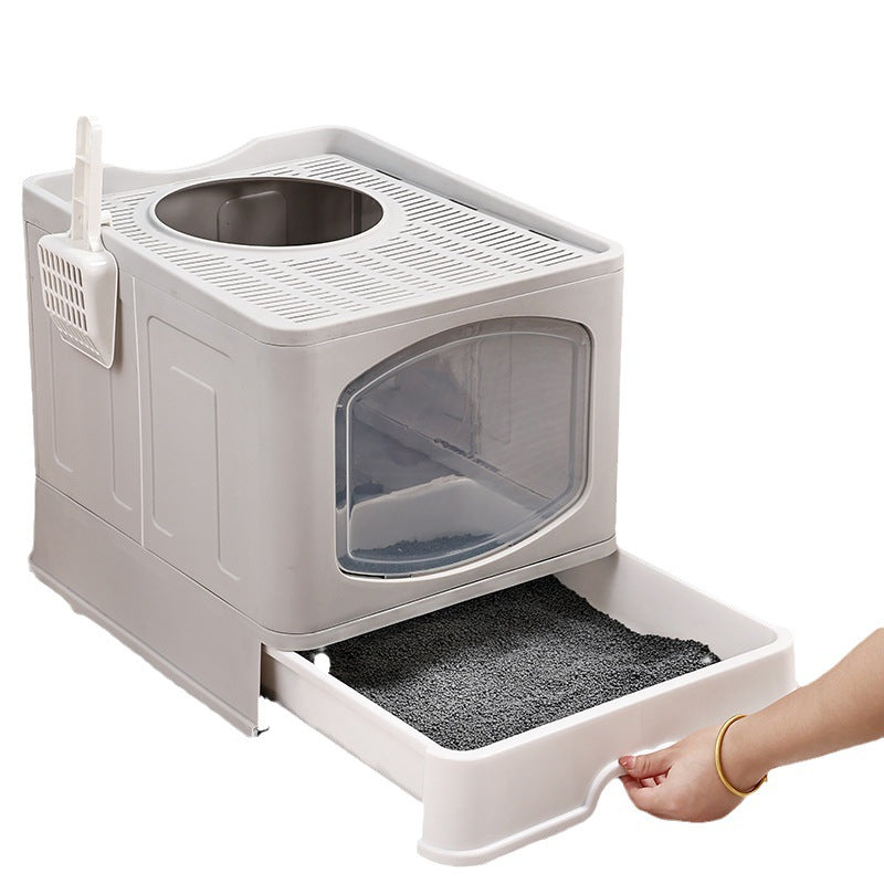 Fully Enclosed Extra-Large Foldable Cat Litter Box Toilet Anti-Splash Drawer-Type Closed Pet Supplies Box