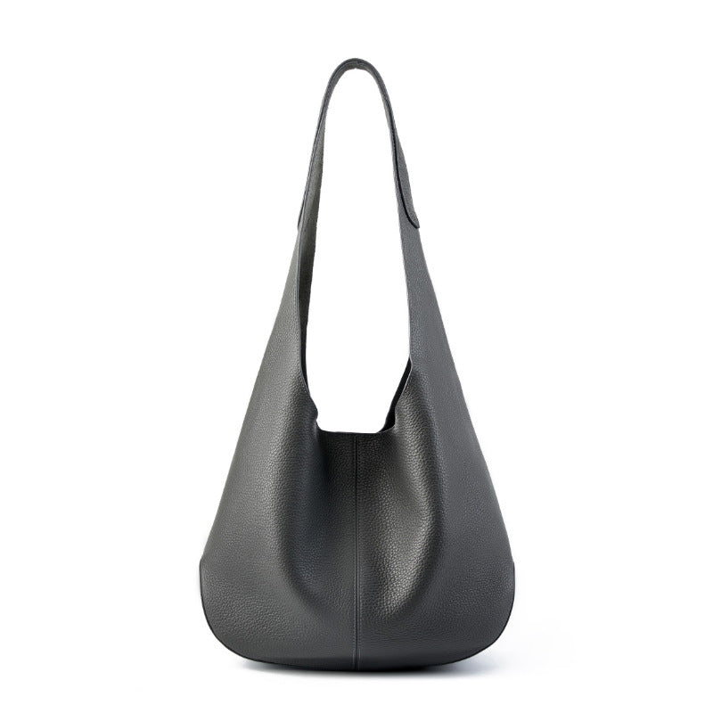 New South Korea Internet Popular Women's Bag Bucket Bag Large Capacity Top Leather Tote Bag High-grade Underarm Shoulder Leather Bag