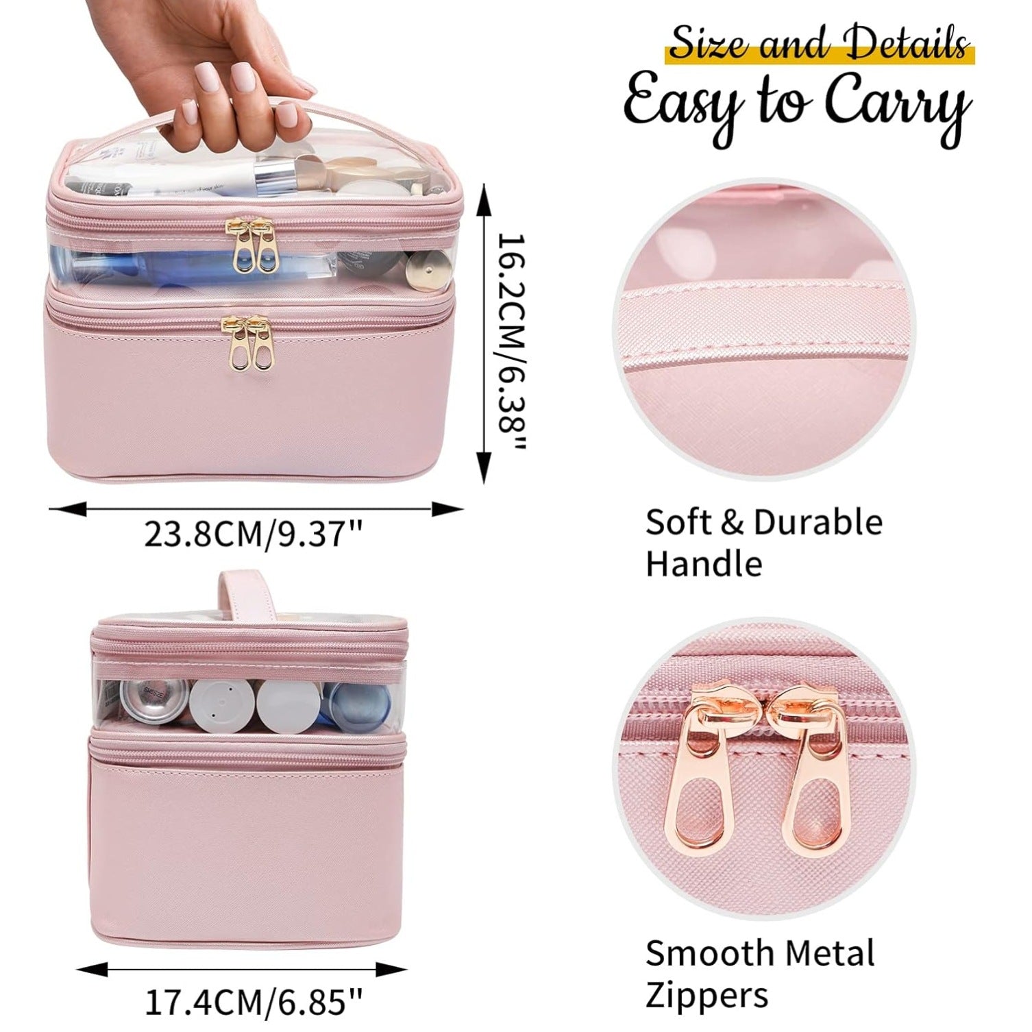 Leather Double Layer Large Organizer Bag Commuter Travel Removable Commuter Cosmetic Storage Bag