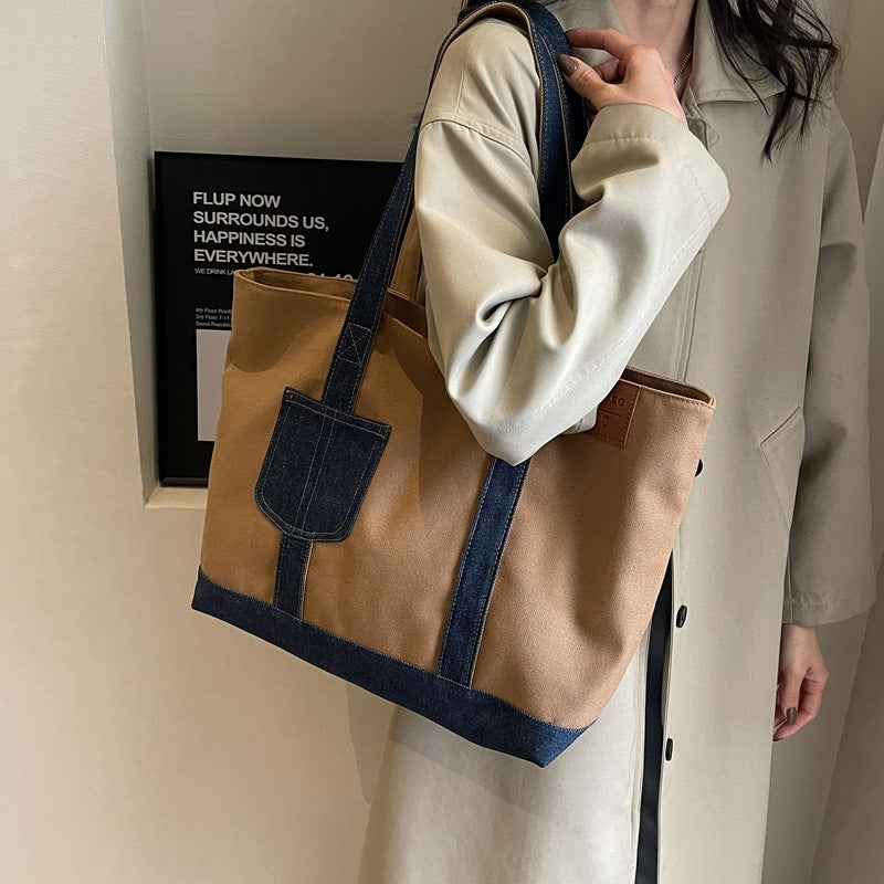 Canvas Bag Women's Niche Design Autumn And Winter New Large-Capacity Commuter Shoulder Bag Retro Trendy Texture Tote Bag