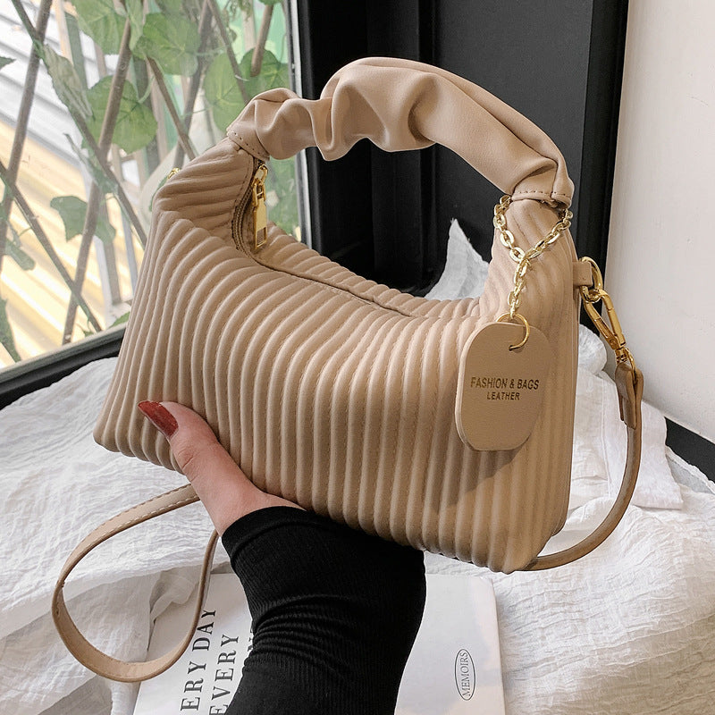 Textured Vertical Striped Handbag 2023 New Niche Design Shoulder Messenger Bag Western Style All-match Bag For Women Wholesale