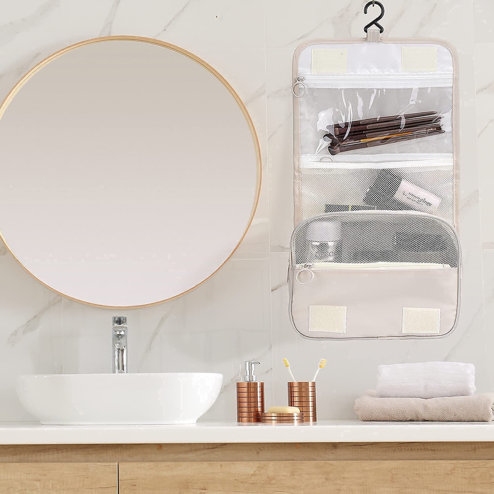 Women Cosmetic Bag Travel With Hook Toiletry Storage Organizer Women's Cosmetic Bag Waterproof Bathroom Shower Bag