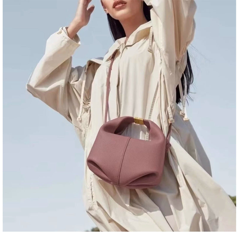 [Celebrity Same Style] Polene Béri Gray Lychee Leather Handheld Crossbody Bag