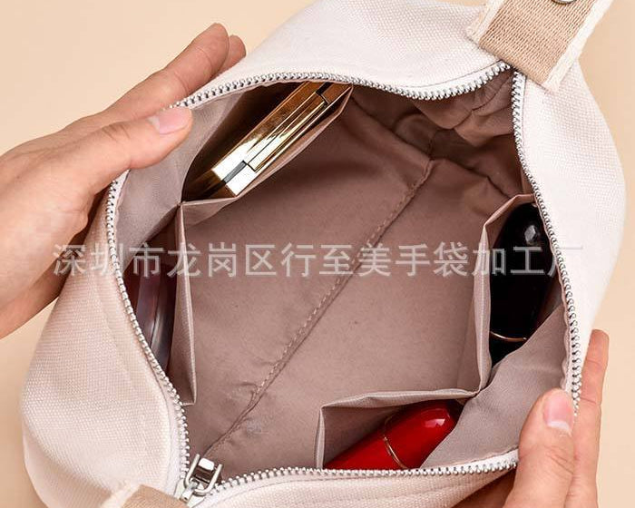 Wholesale Custom Design Logo Printing Plain Organizer Zipper Buckle Cotton Canvas Pouch Toilet Travel Cosmetic Bag