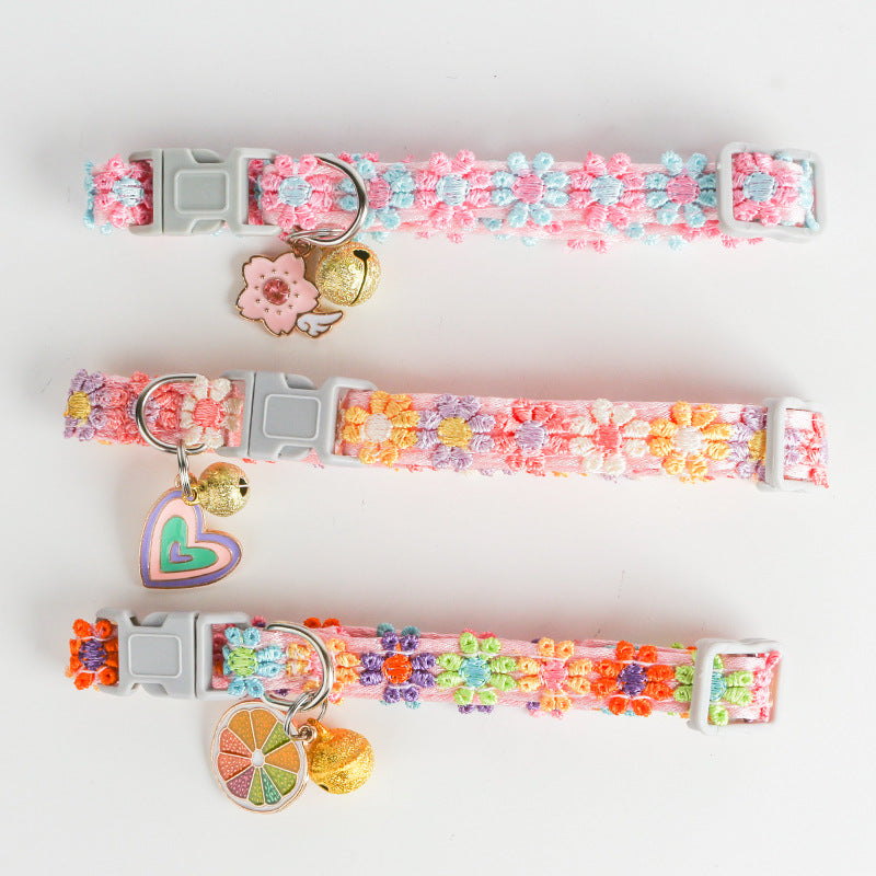 Pet Collar Cat Collar Lace Embroidery Dog Accessories With Bell Pet Accessories Neck Collar Collar