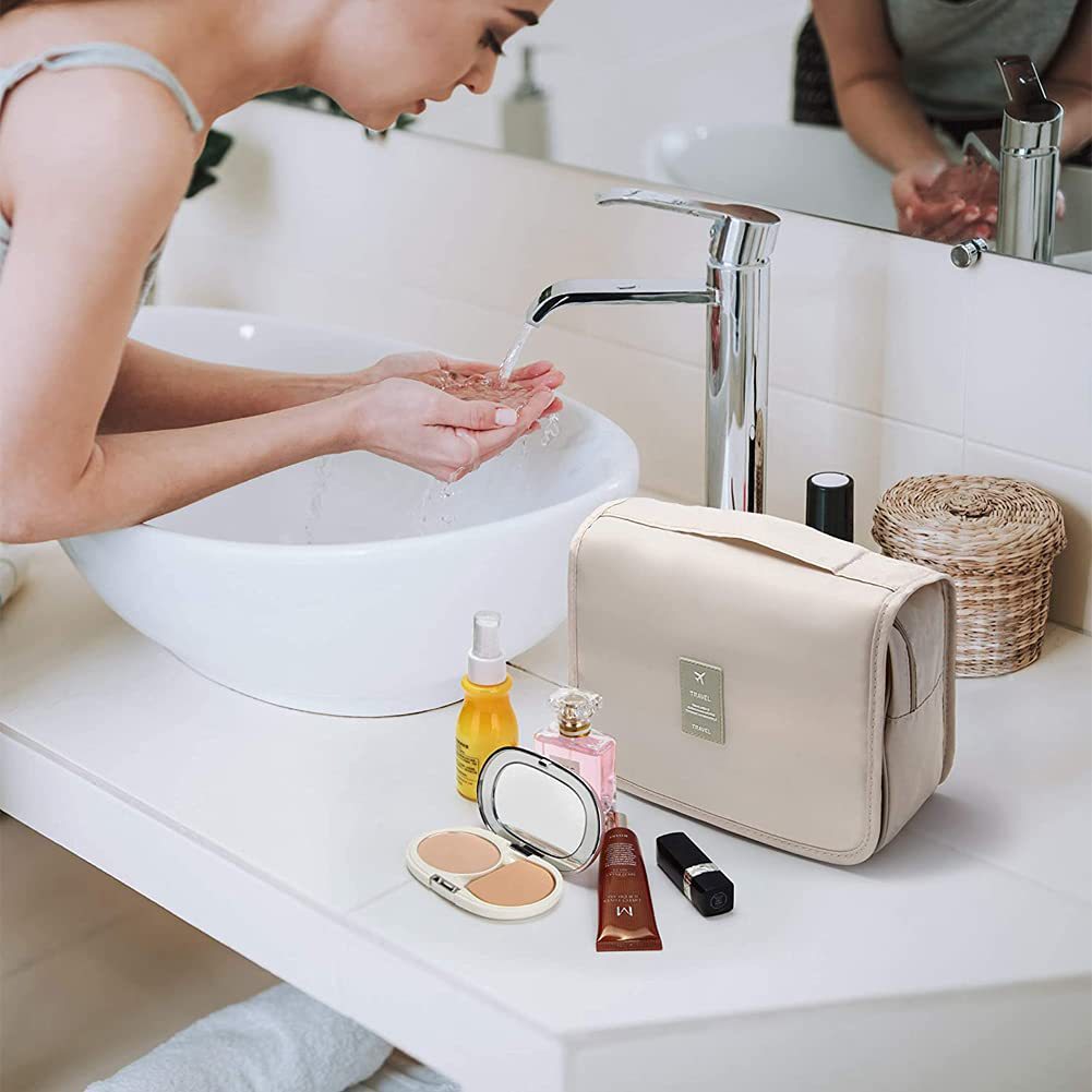 Women Cosmetic Bag Travel With Hook Toiletry Storage Organizer Women's Cosmetic Bag Waterproof Bathroom Shower Bag