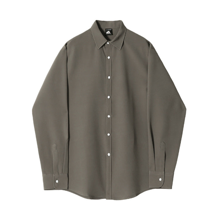 MYQ Shirt Long Sleeve Men's Autumn Loose Korean Style High-grade Shirt Light Mature Style Casual Solid Color Shirt