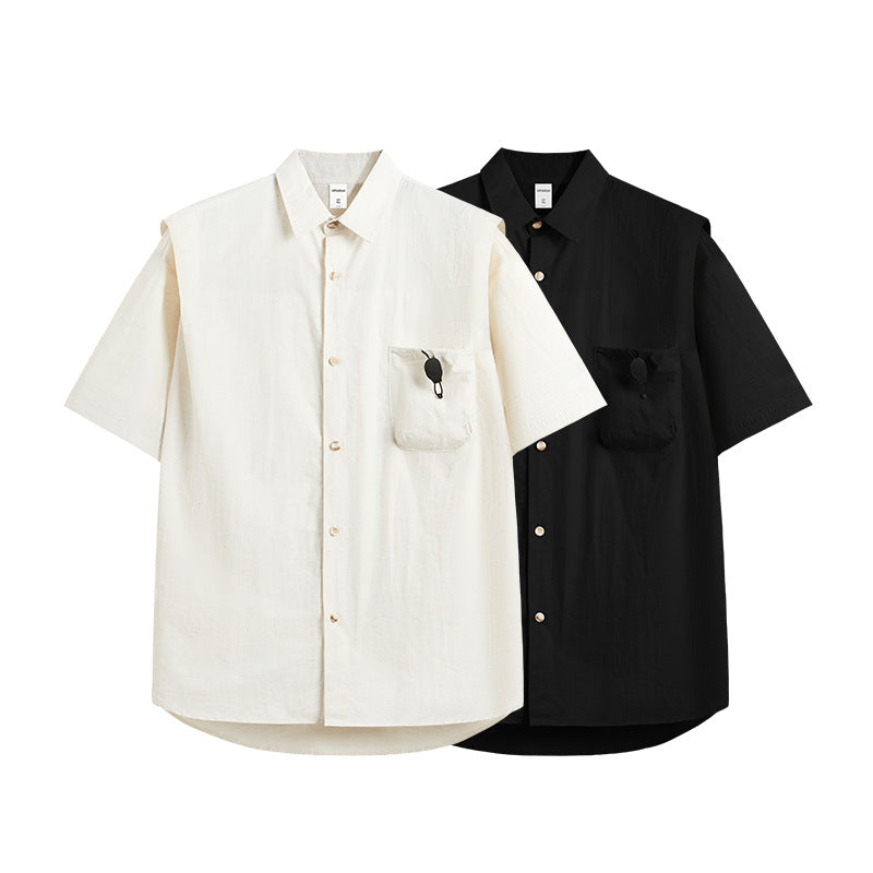Fake Two-piece Adjustable Pocket Shirt 2024 Spring And Summer New Street Fashion Brand Loose Men's Top