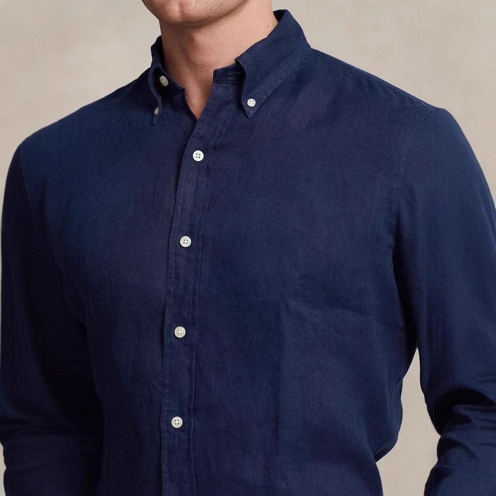 RL Ralph Linen Shirt Pony Embroidered Men's And Women's Couples Top Long Sleeve Sunscreen Polo Shirt Spring And Autumn