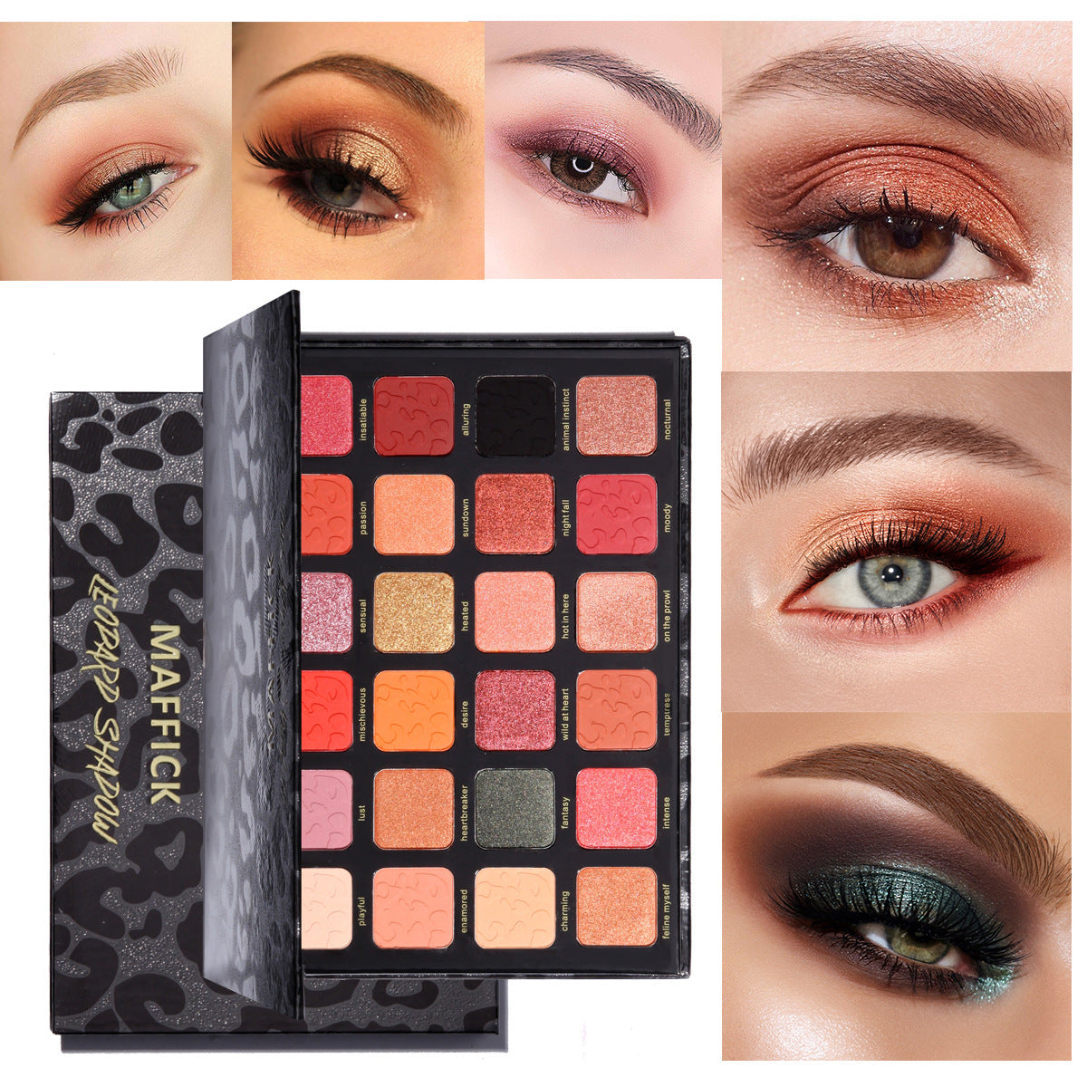 Cross-border Explosions MAFFICK 24 Color Leopard Eye Shadow Palette Chameleon Pearlescent Matte Makeup Effect Lasting Wholesale