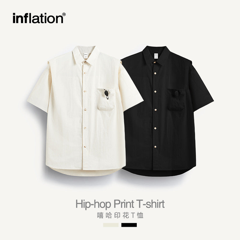 Fake Two-piece Adjustable Pocket Shirt 2024 Spring And Summer New Street Fashion Brand Loose Men's Top