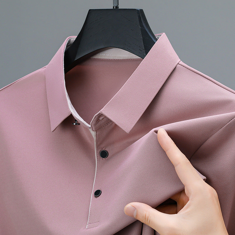 Short-sleeved Polo Shirt Men's Summer New Middle-aged Lapel T-shirt Solid Color Business Casual Half-sleeved Dad Fashion T-shirt