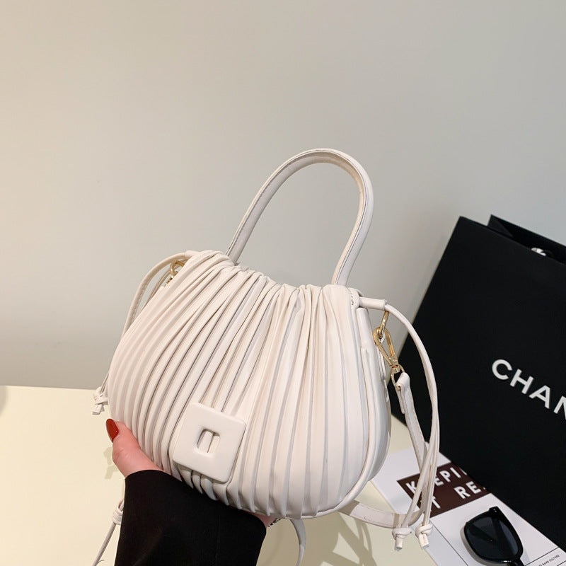 Niche Design Bag Women's 2025 New Spring High-end Pleated Bucket Handbag All-match Shoulder Crossbody Bag