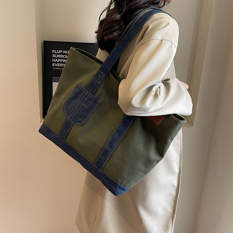 Canvas Bag Women's Niche Design Autumn And Winter New Large-Capacity Commuter Shoulder Bag Retro Trendy Texture Tote Bag