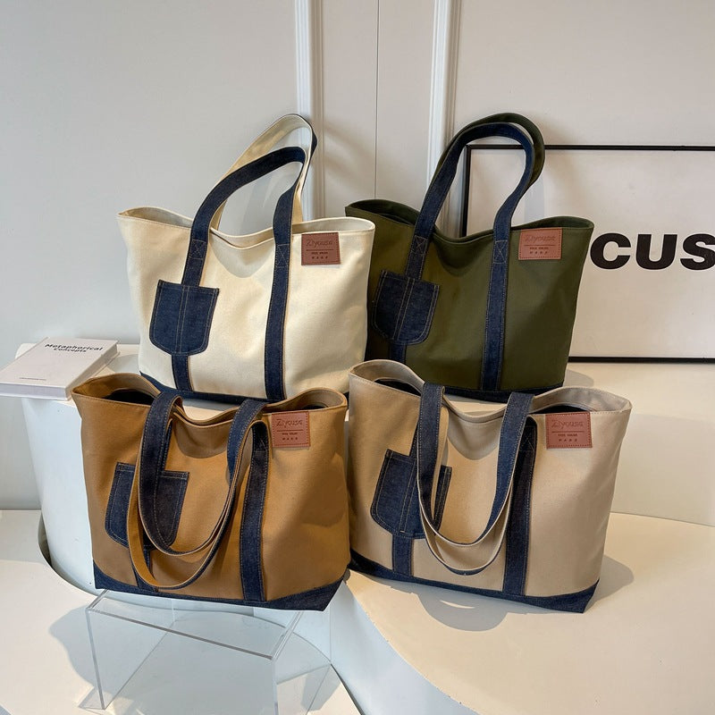 Canvas Bag Women's Niche Design Autumn And Winter New Large-Capacity Commuter Shoulder Bag Retro Trendy Texture Tote Bag