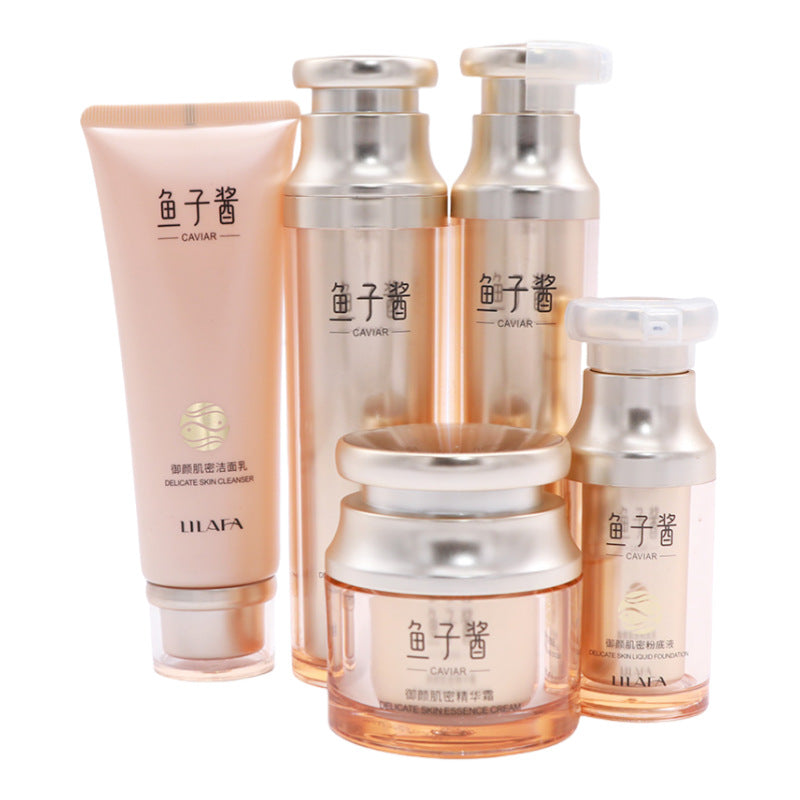 Lilanfei Caviar Skin Care Suit Facial Cleanser Facial Cleansing Essence Water Cream Eye Cream Foundation Liquid