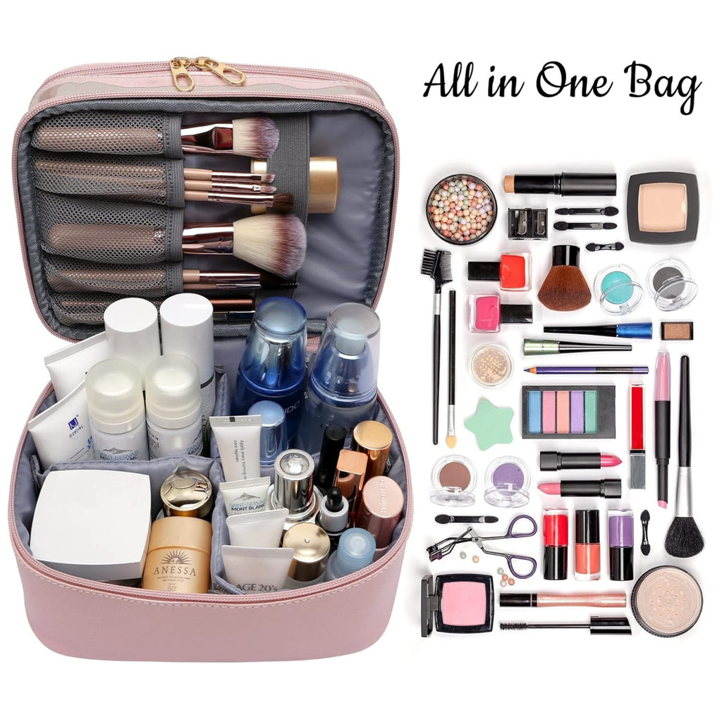 Leather Double Layer Large Organizer Bag Commuter Travel Removable Commuter Cosmetic Storage Bag