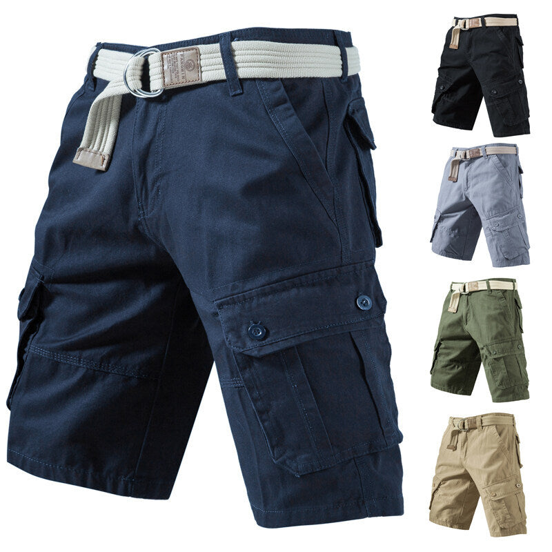 Summer New Solid Color Tooling Five-point Pants Thin Men's Youth Loose All-match Pure Cotton Washed Casual Shorts