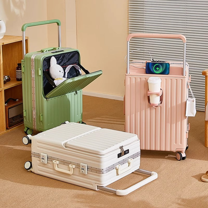 Wide Tie Rod Luggage Case 2024 New Front Opening Multi-function Trolley Case 24 Inch Large Capacity Travel Password Box