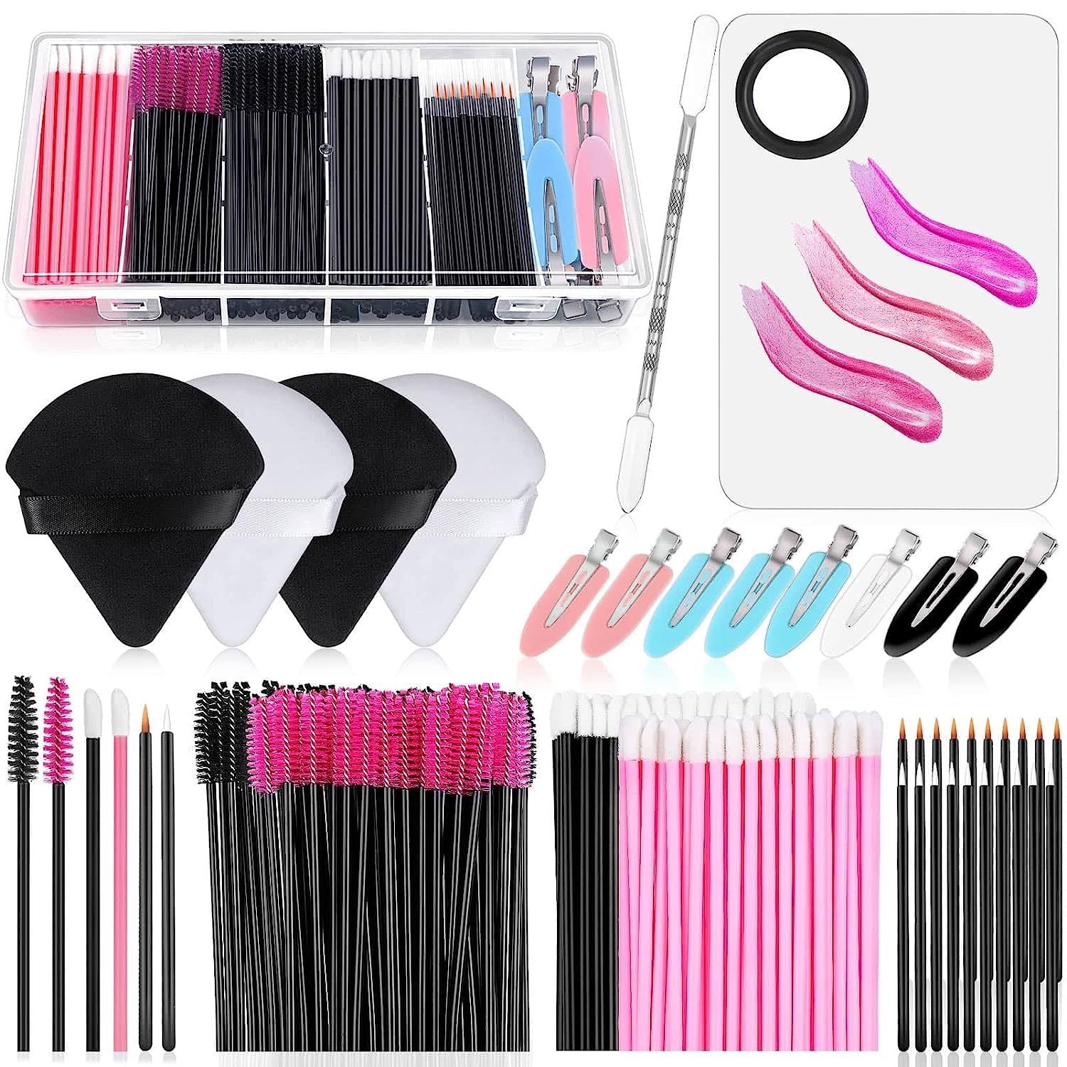 Disposable Makeup Tool Set Eyelash Brush Eyebrow Brush Lip Brush Palette Duckbill Hairpin Triangle Powder Puff