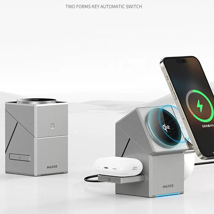 MAXCO Mineng Touch Rotary Wireless Charger Qi2 Protocol Is Suitable For Apple Magsafe Magnetic Fast Charging IPhone15 Mobile Phone IWatch Watch AirPods Headset Three-in-one