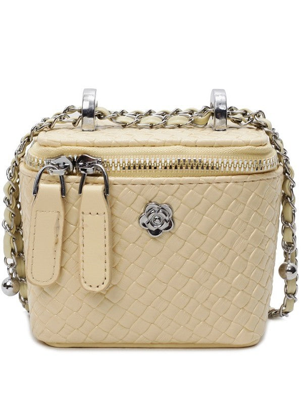 Cross-border Niche Design Box Small Square Bag Women's Woven Pattern High-end Retro European And American Chain Shoulder Crossbody Bag