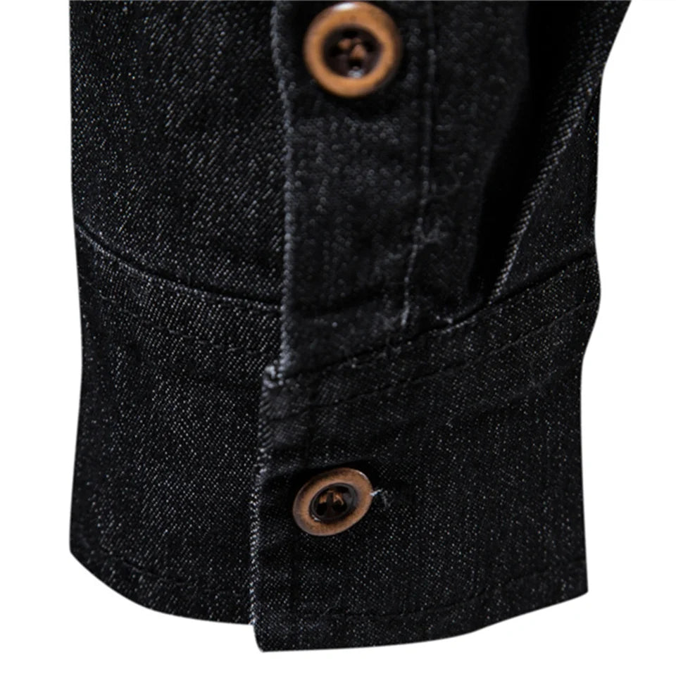 Men's Casual Solid Color Non-iron Long-sleeved Denim Shirt