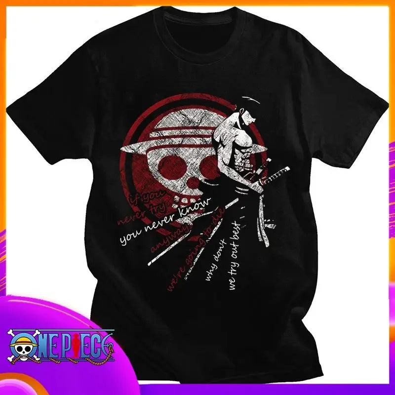 Summer Anime One Piece T-shirt Luffy Zoro Men Cotta Round-neck Sports Casual Loose Cartoon Printing Short-sleeved Tops Clothing