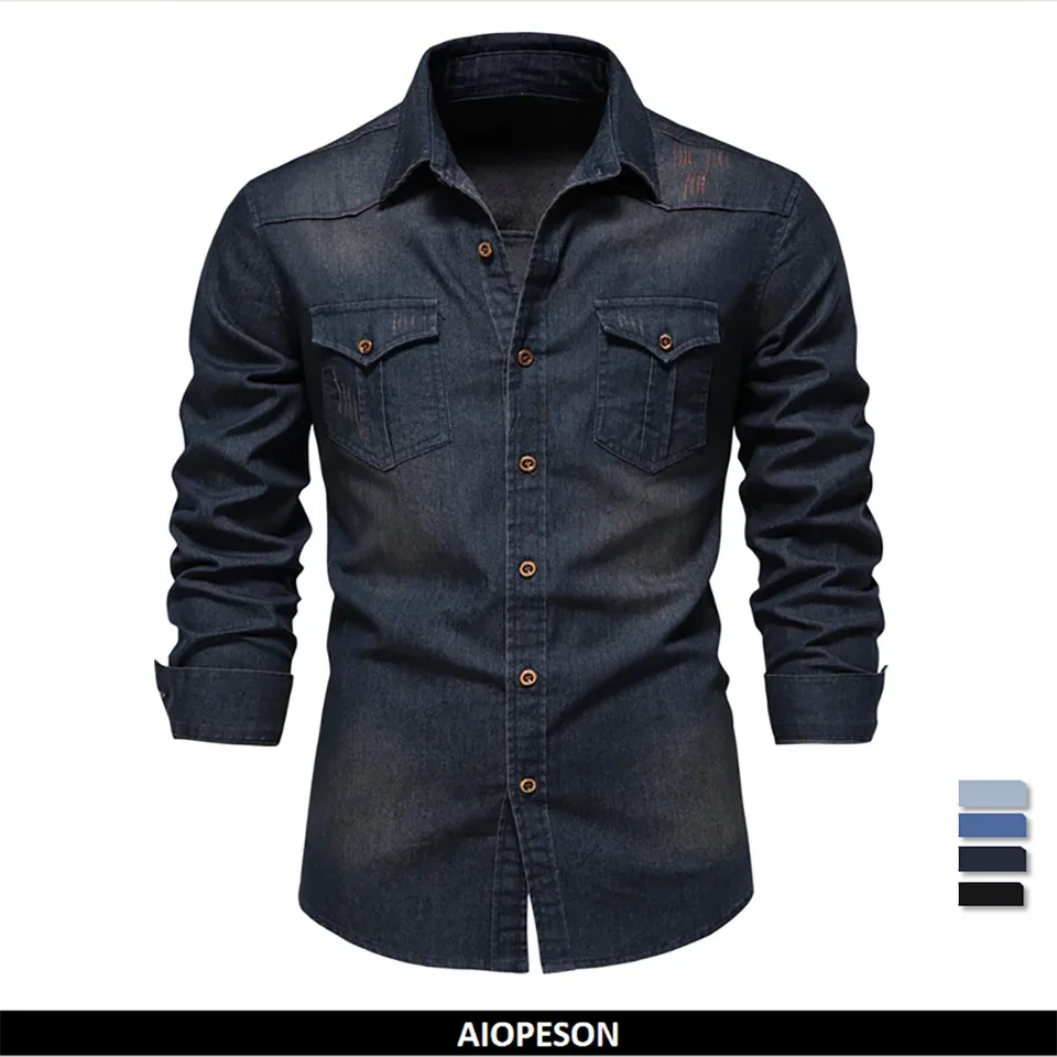 Men's Casual Solid Color Non-iron Long-sleeved Denim Shirt