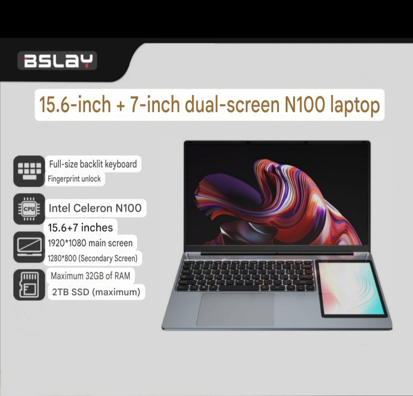 BSLay N100 & N95 Dual Screen Laptop(15.6inch + 7inch Touch Screen)