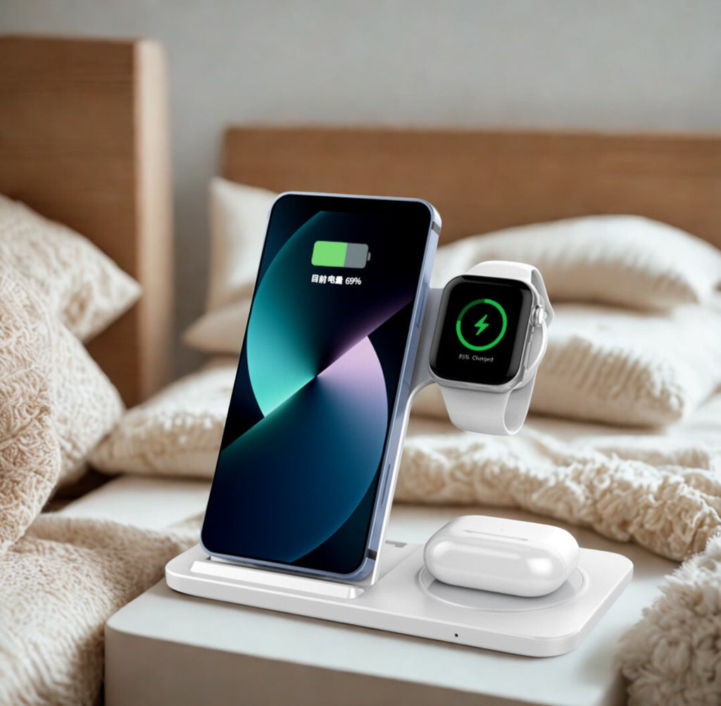Ultra-thin Double Coil Wireless Three-in-one charger