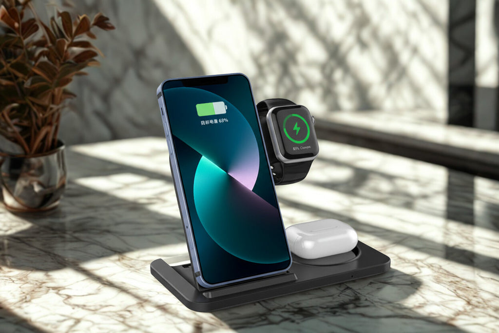 Ultra-thin Double Coil Wireless Three-in-one charger